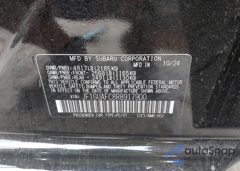 2024 Subaru Impreza Sport 5-Door из США, поврежденный, VIN JF1GUAFC8R8917900